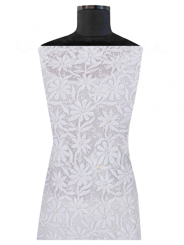 Ada Hand Embroidered White Georgette Lucknowi Chikan Unstitched Suit Piece A611802