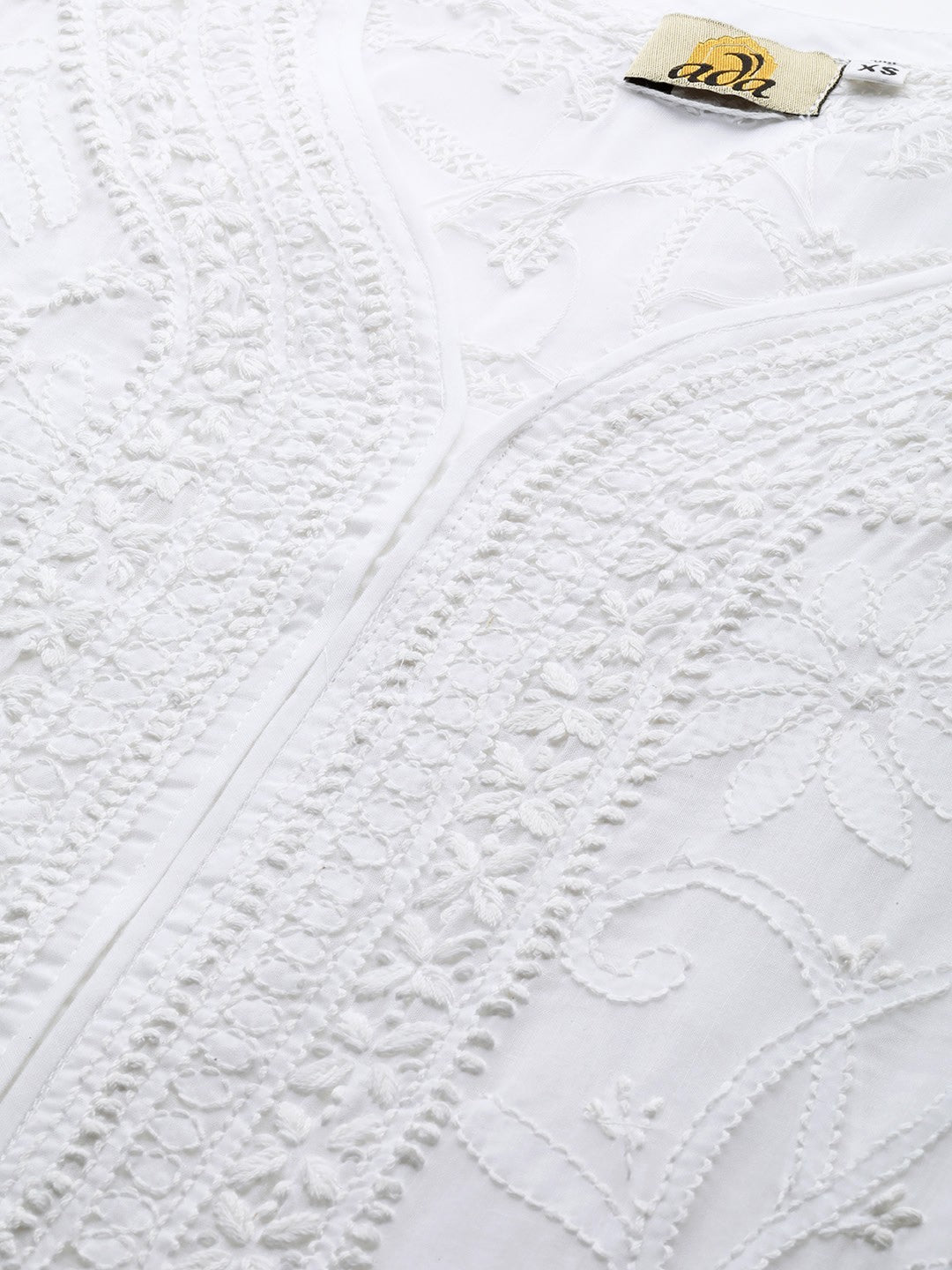 Ada Hand Embroidered White Cotton Lucknow Chikankari Straight Kurta-A100423