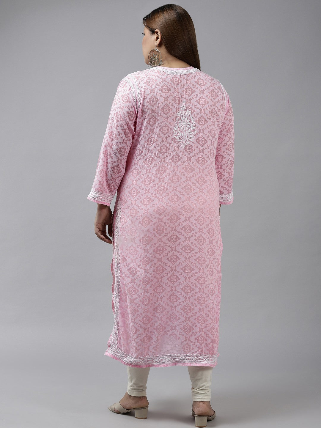 Ada Hand Embroidered Pink Cotton Lucknowi Chikankari Straight Kurta A100108