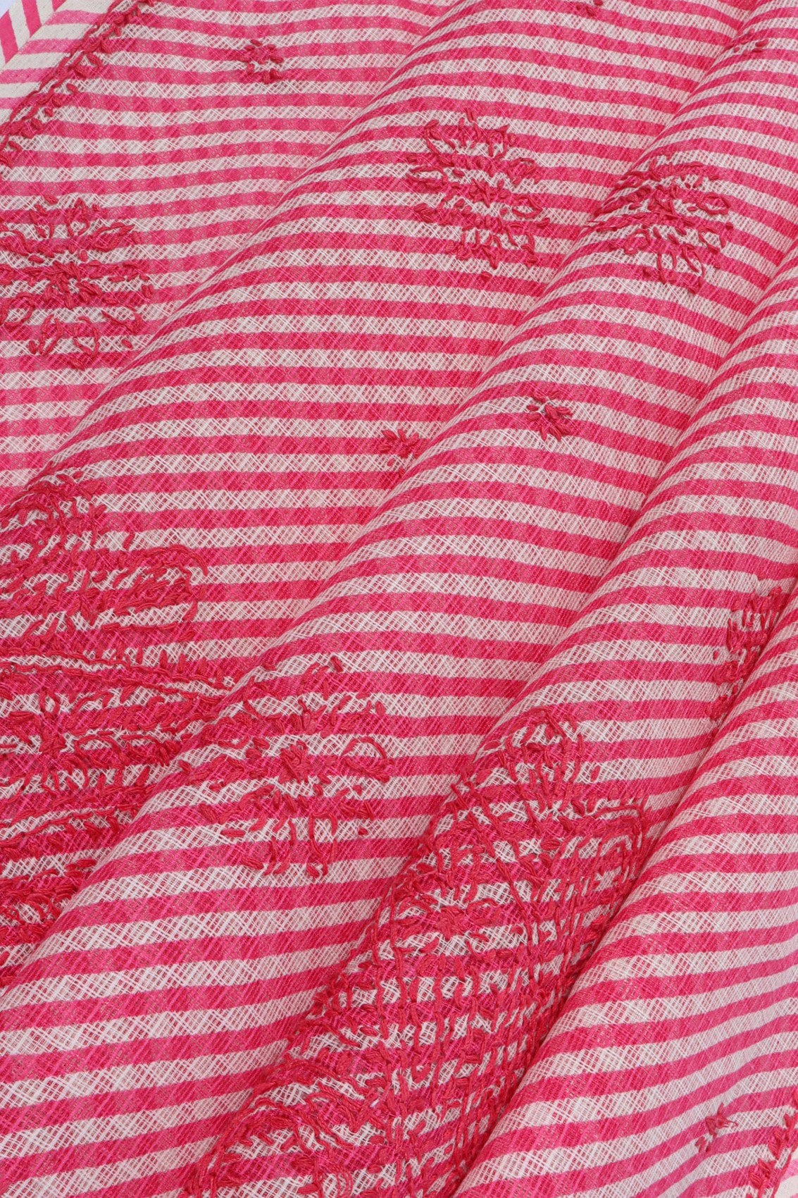 Ada Hand Embroidered Carrot Pink Kota Lucknow Chikan Saree With Blouse A311353
