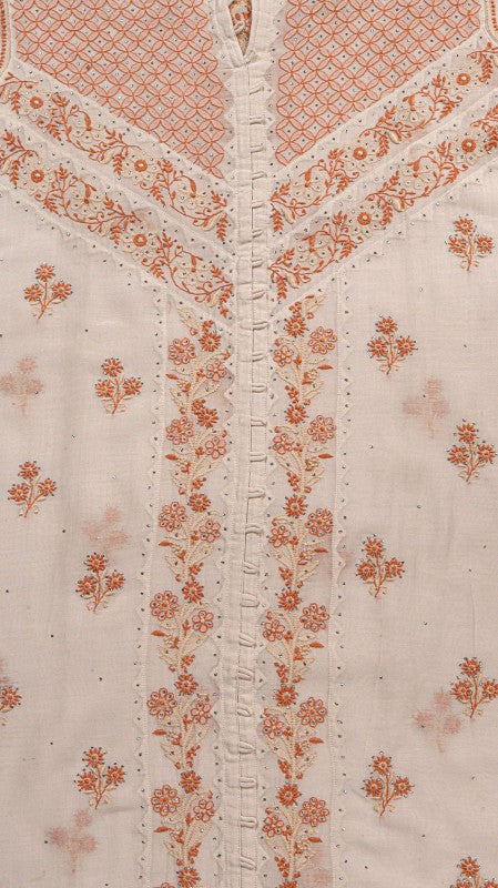 Ada Hand Embroidered White Chanderi Lucknowi Chikan Unstitched Kurta Dupatta Set With Muqaish Work A350999