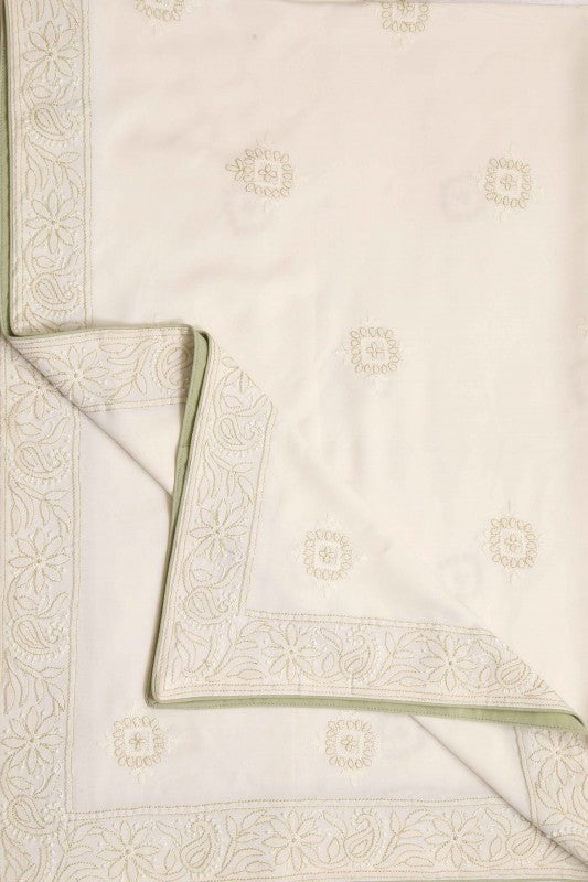 Ada Hand Embroidered White Cotton Lucknowi Chikankari Table Cover-A301047