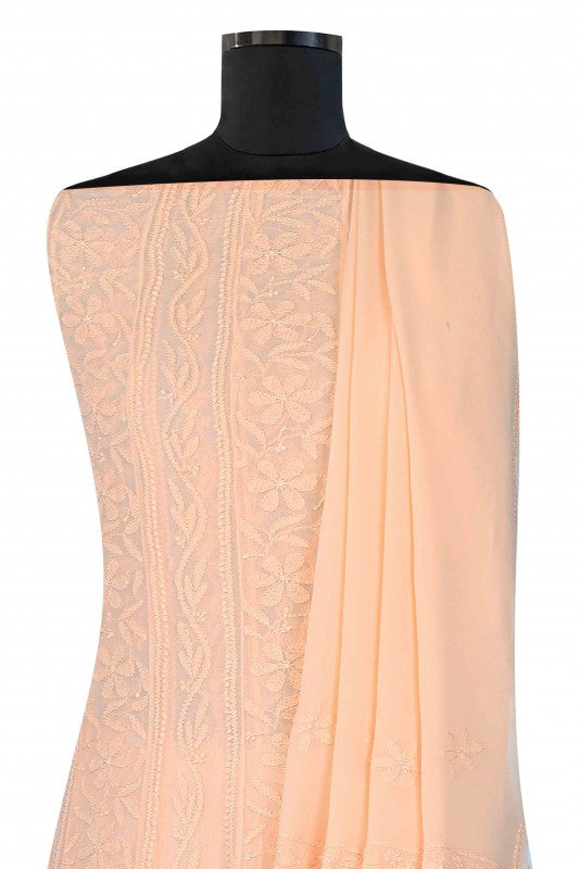 Ada Hand Embroidered Peach Georgette Semi-stitched Anarkali Kurta Dupatta A517247