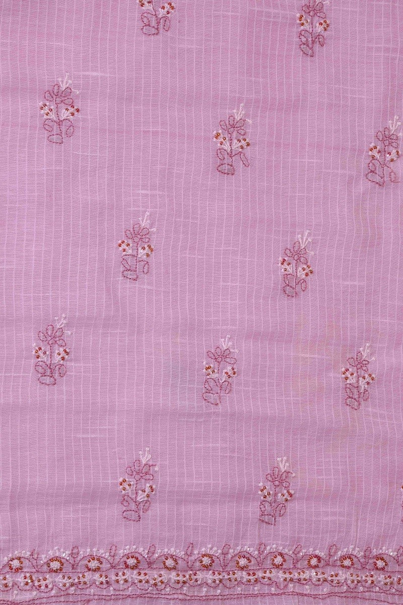 Ada Hand Embroidered Lavender Cotton Lucknowi Chikan Unstitched Suit Piece With Pearl & Sequinned Work -A461847