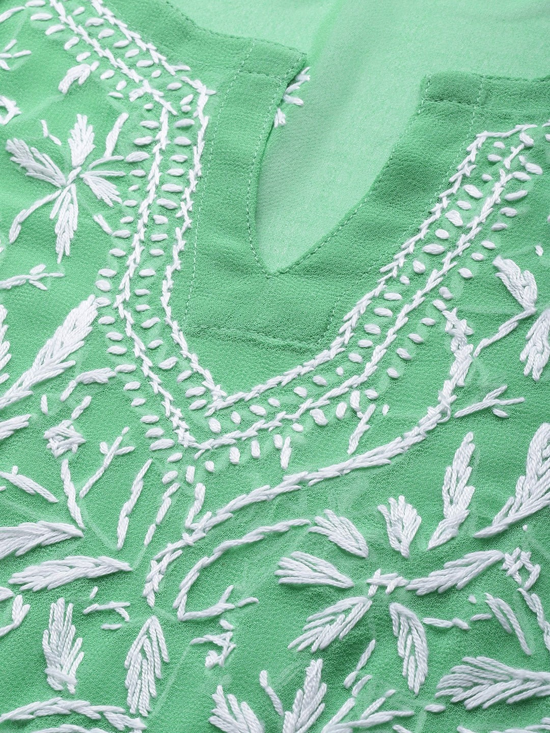 Ada Hand Embroidered Green Georgette Lucknowi Chikankari Straight Kurta with Slip A229644