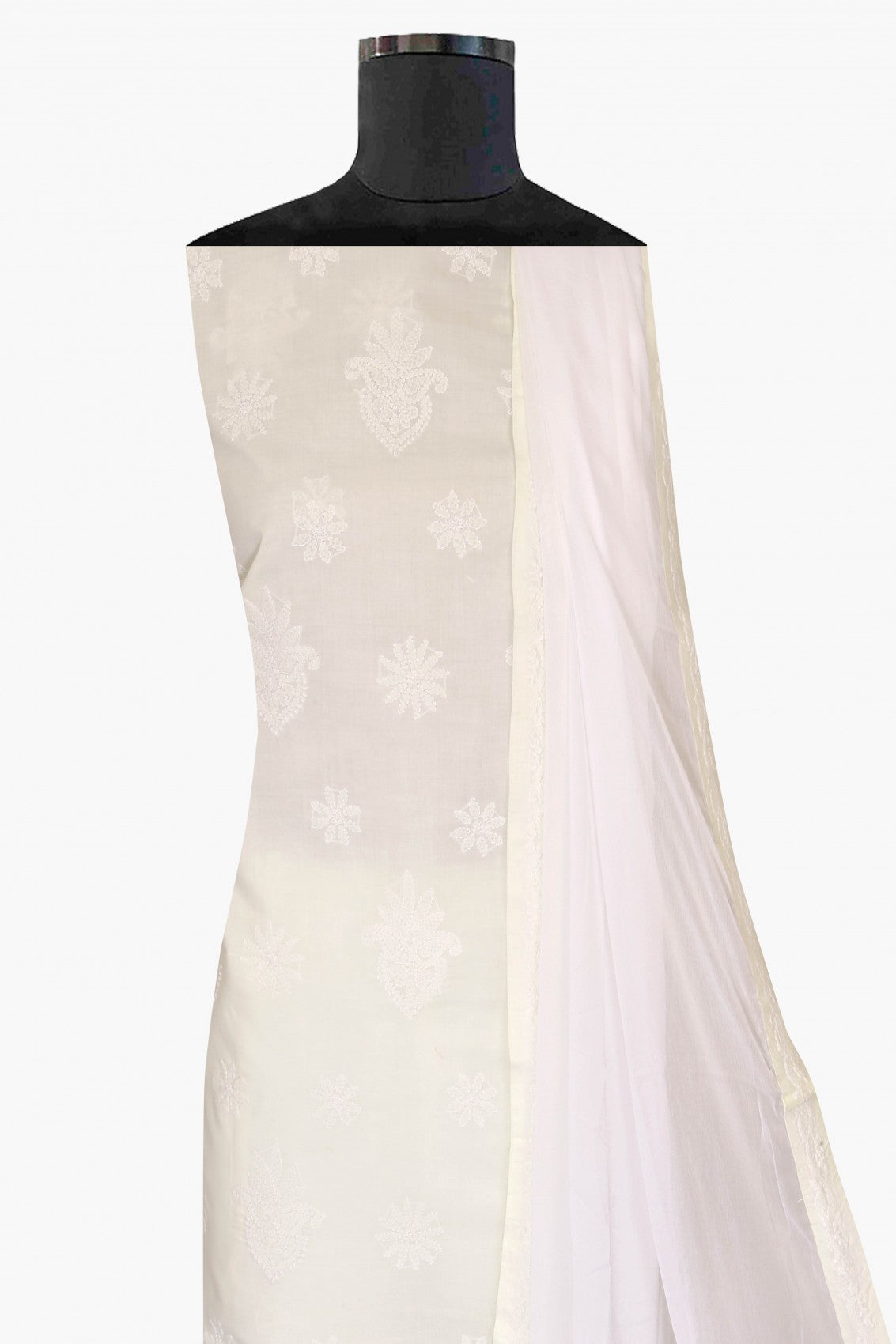 Ada Hand Embroidered Cream/White Cotton Lucknowi Chikankari Unstitched Suit Piece A211202
