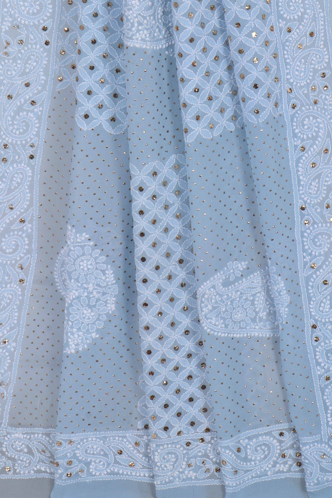 Ada Hand Embroidered Grey Pure Georgette Lucknowi Chikankari Dupatta With Muqaish Work A614825