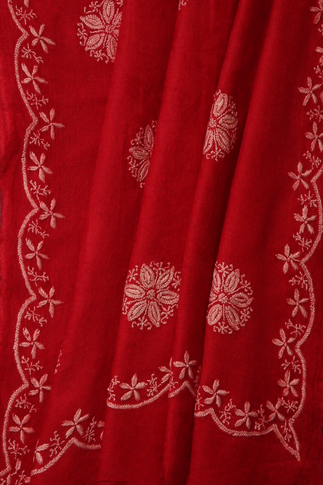 Ada Hand Embroidered Red Woolen Lucknowi Chikankari Stole 01A125930