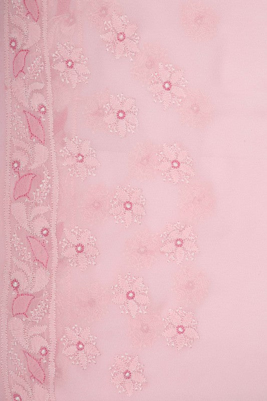 Ada Hand Embroidered Baby Pink Georgette Lucknowi Chikankari Saree With Blouse A610318