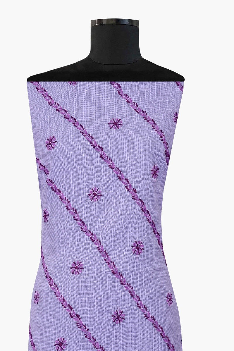 Ada Hand Embroidered Mauve Kota Chikan Unstitched Kurta Piece A590542