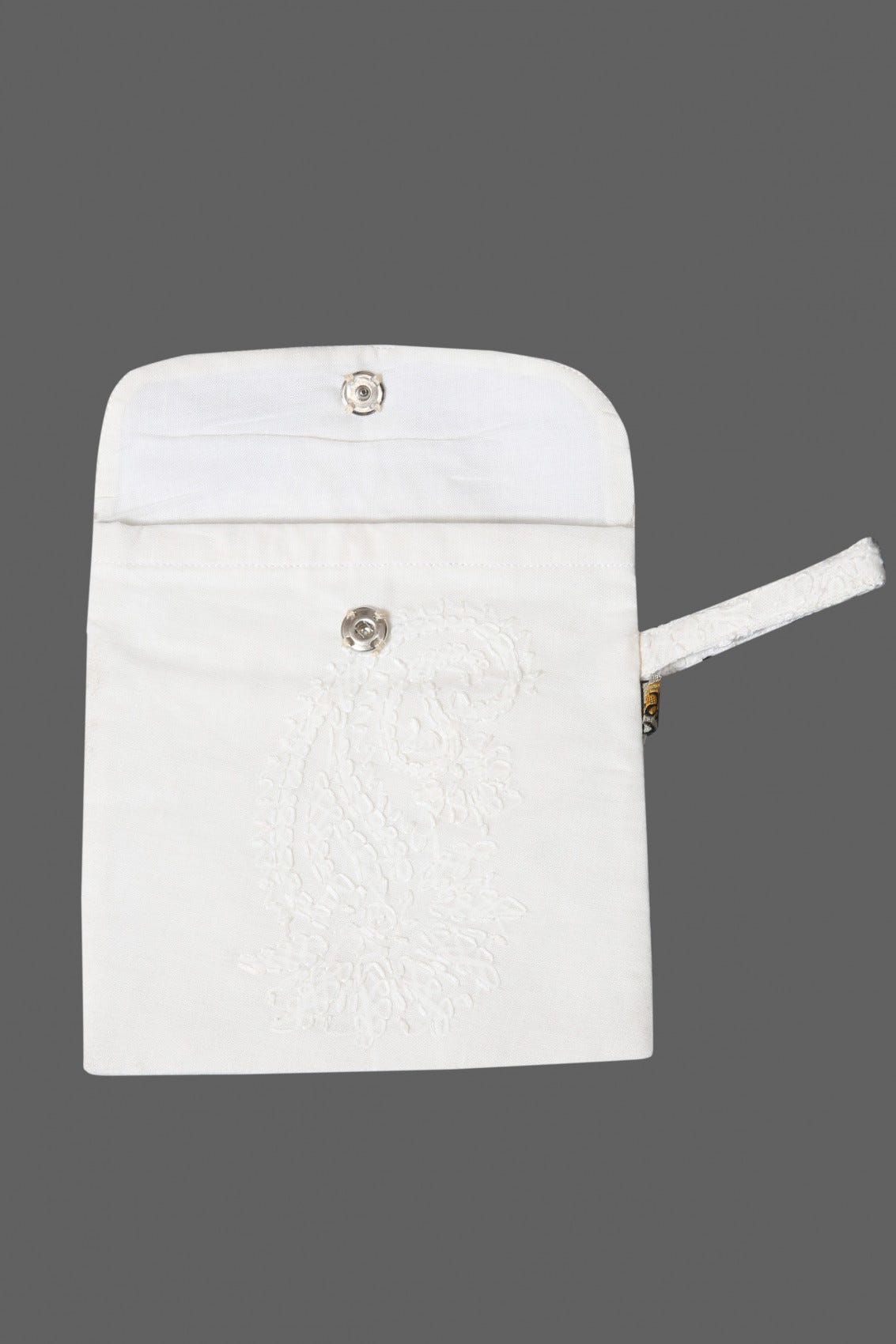 Ada Hand Embroidered Cream Cotton Lucknowi Chikankari Pouch 01A37371