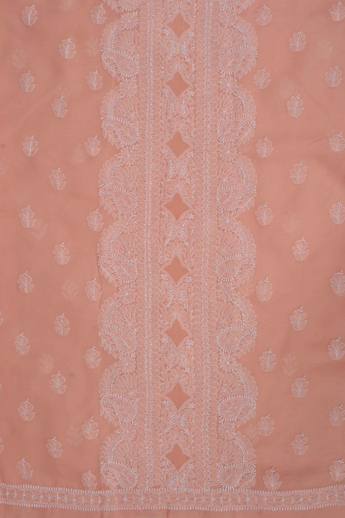 Ada Hand Embroidered Peach Cotton Lucknowi Chikankari Unstitched Suit Piece 01A272282