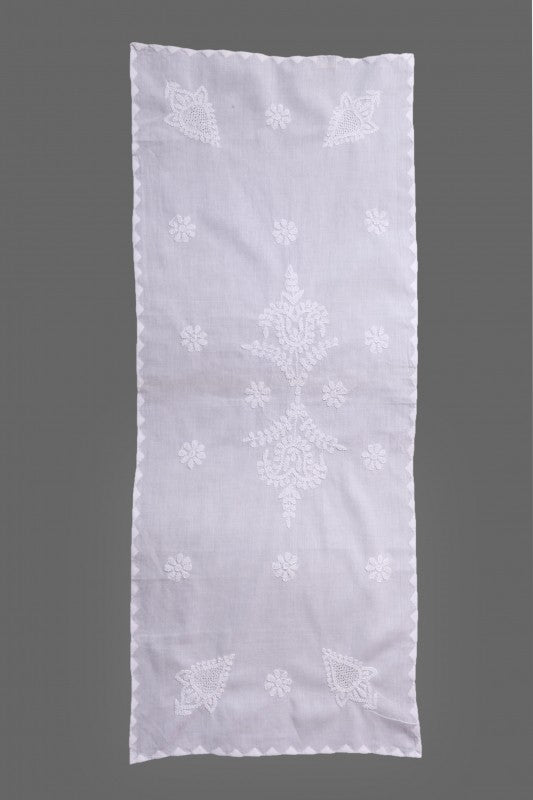 Ada Hand Embroidered White Cotton Lucknowi Chikankari Dining Table Runner Set A96914