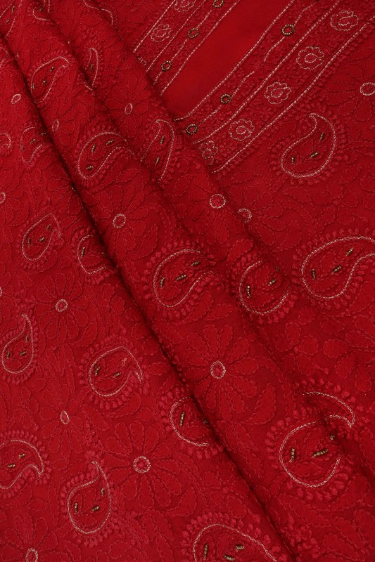 Ada Hand Embroidered Maroon Georgette Lucknowi Chikan Unstitched Kurta Piece With Zari Work A599199