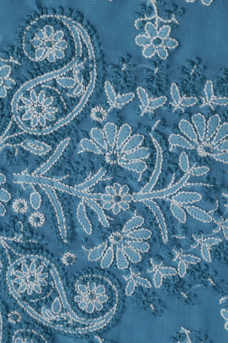 Ada Hand Embroidered Arctic Blue Georgette Lucknowi Chikan Unstitched Suit Piece A289005