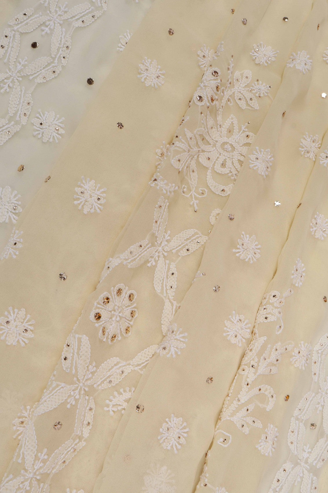 Ada Hand Embroidered Fawn Georgette Lucknowi Chikankari Saree/Blouse With Muqaish Work A516684