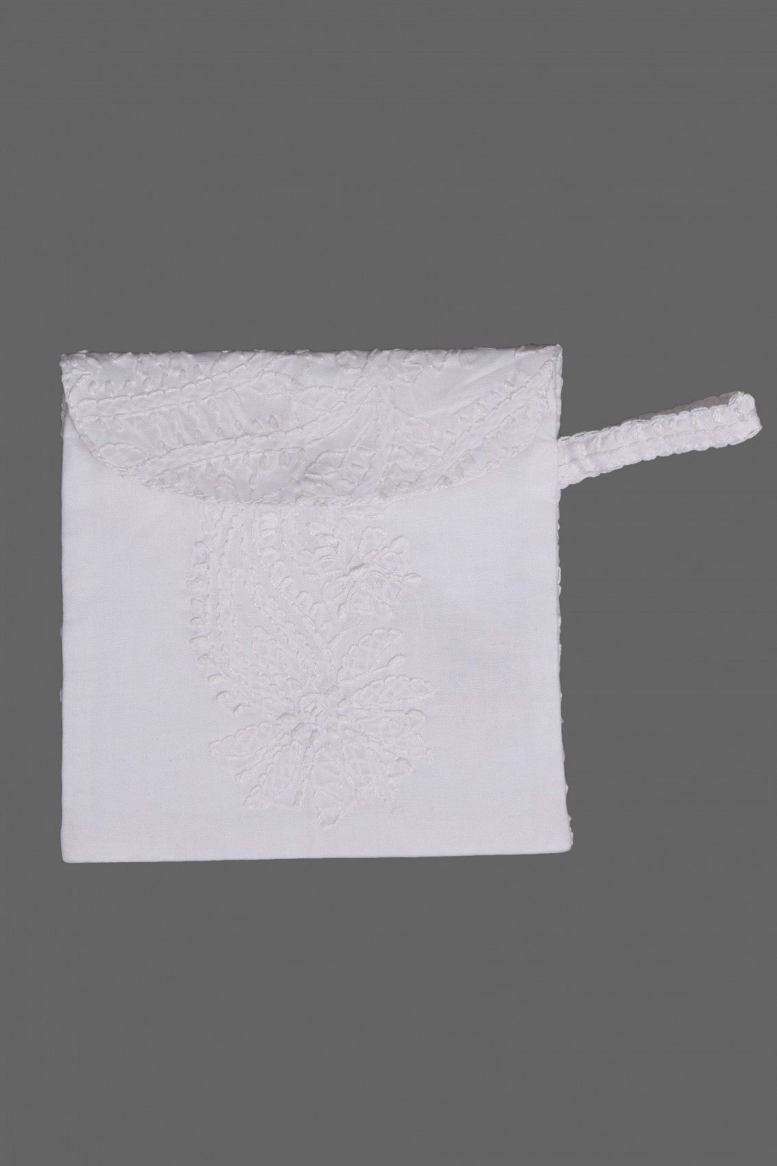 Ada Hand Embroidered White Cotton Lucknowi Chikankari Pouch 01A36123