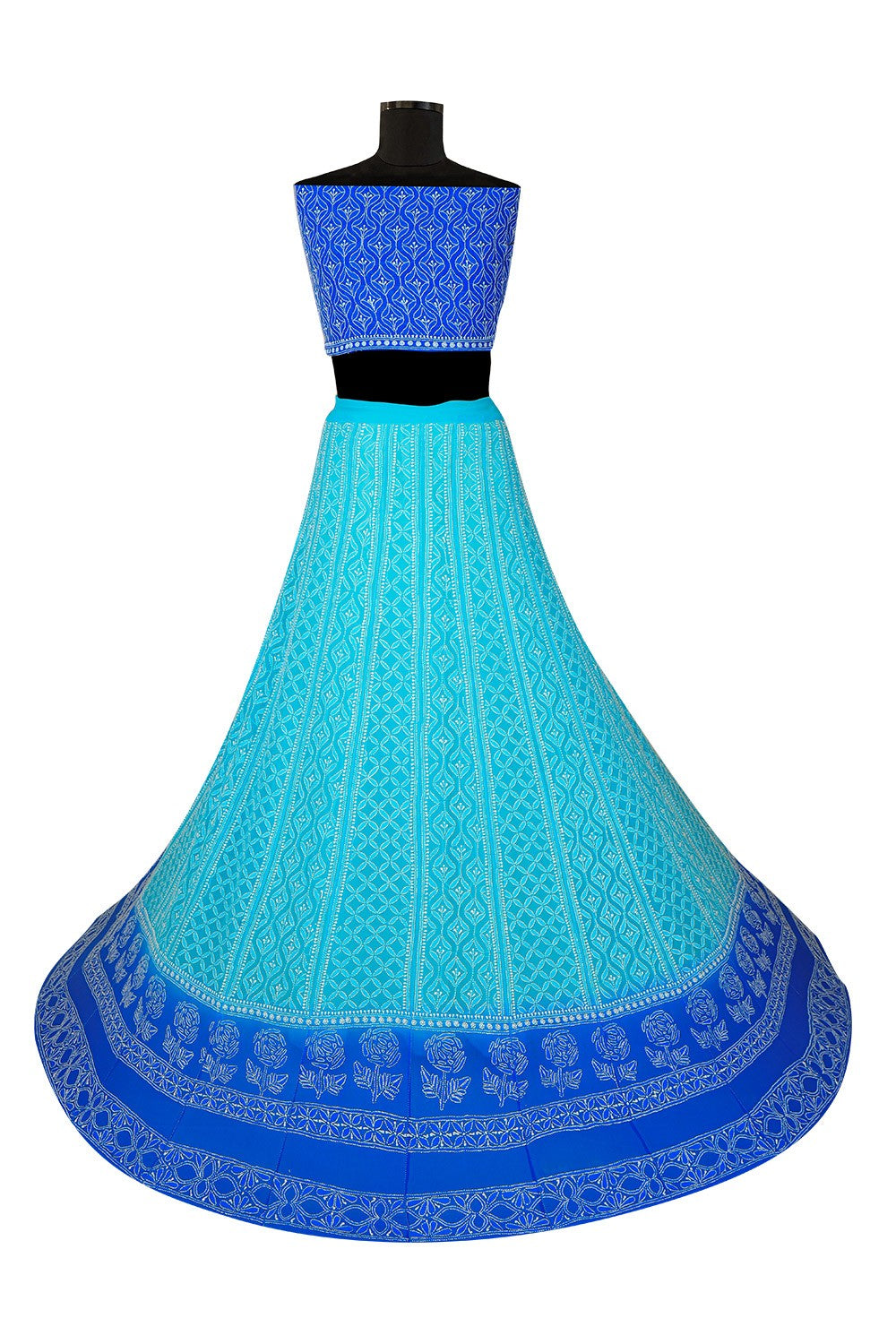 Ada Hand Embroidered Blue Shaded Pure Georgette Lucknowi Chikankari Lehenga Set A613180