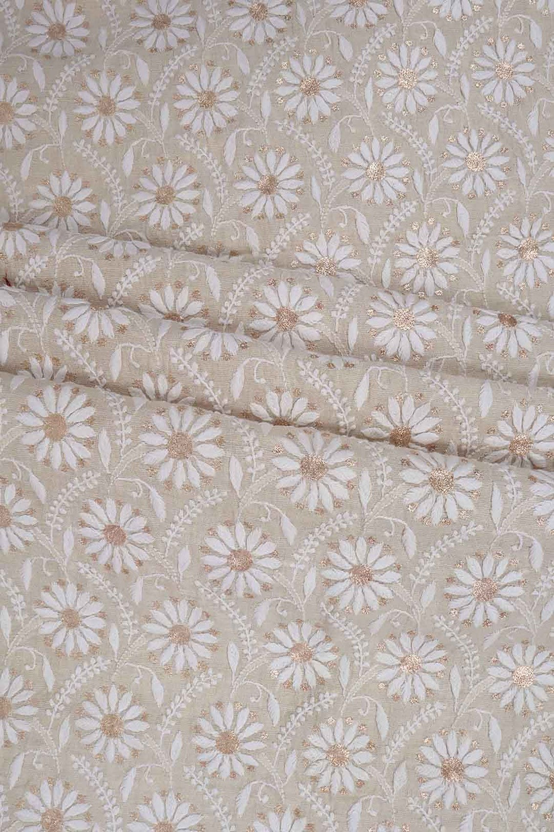 Ada Hand Embroidered Natural Fawn Tissue Lucknowi Chikankari Unstitched Kurta Piece With Zari Work 01A224333