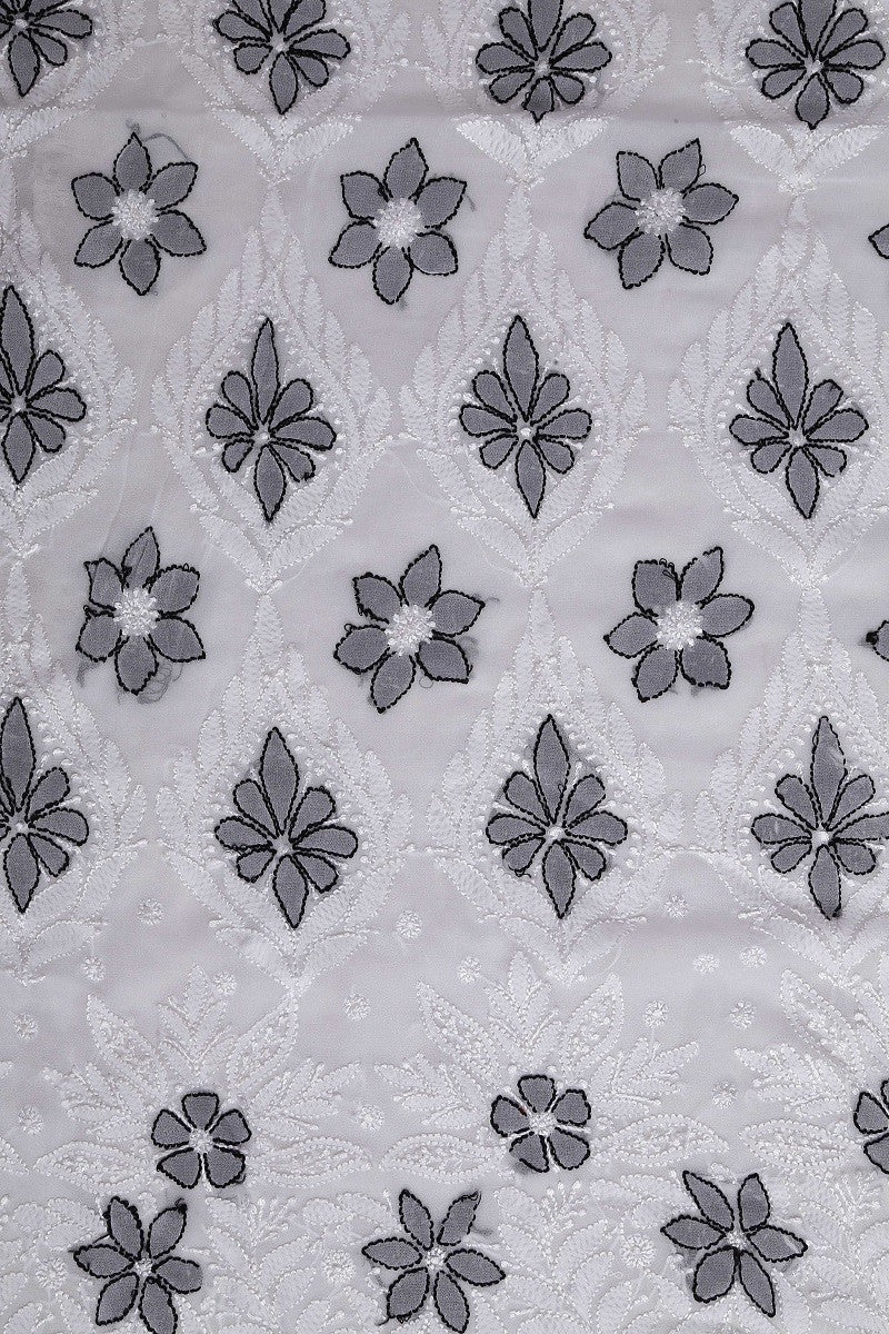 Ada Hand Embroidered White Georgette Lucknowi Chikankari Saree with Blouse A600514