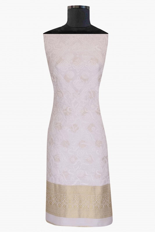Ada Hand Embroidered White Crepe Lucknowi Chikankari Unstitched Kurta Piece A525498