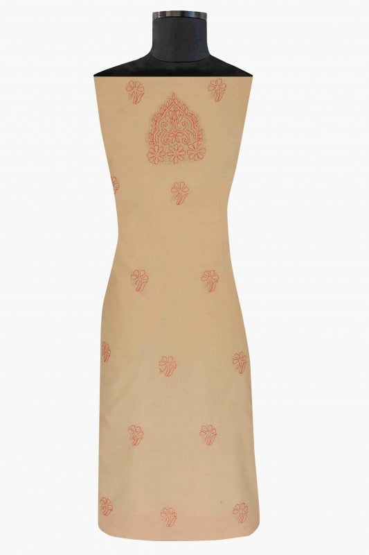 Ada Hand Embroidered Fawn Cotton Lucknowi Chikan Unstitched Suit Piece A619249