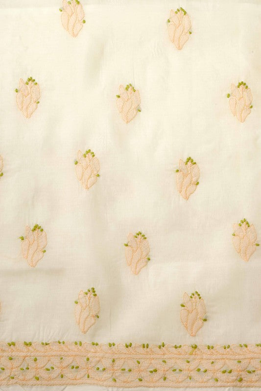 Ada Hand Embroidered Cream Cotton Lucknowi Chikan Unstitched Suit Piece A211114