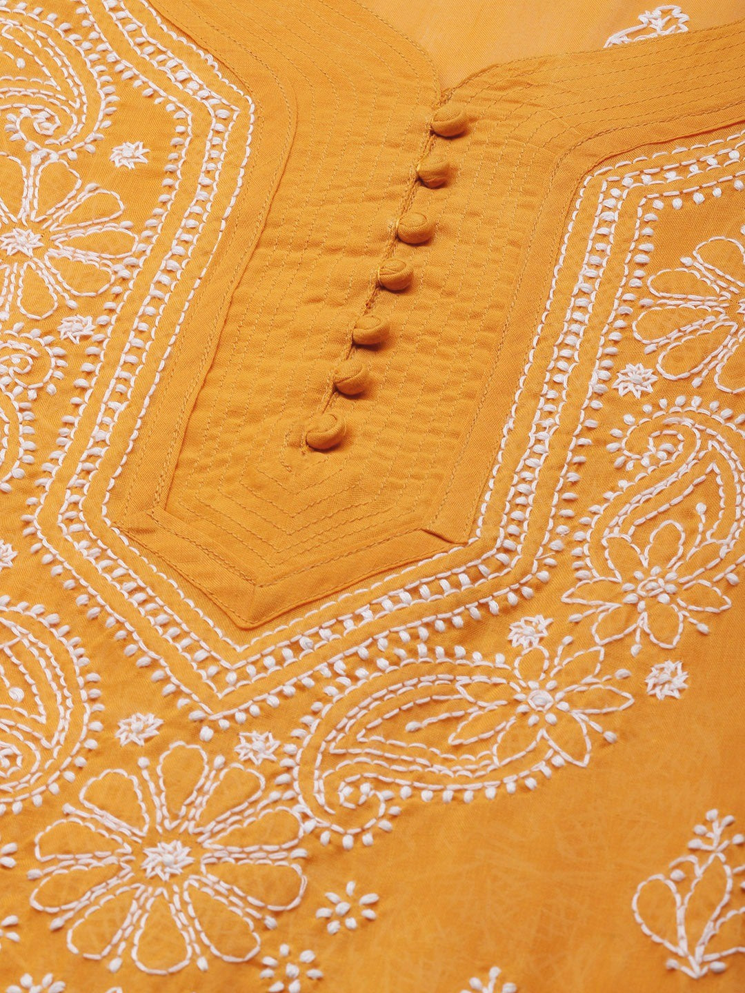 Ada Hand Embroidered Mustard/ White Cotton Lucknowi Chikankari Kurta Set-A811186