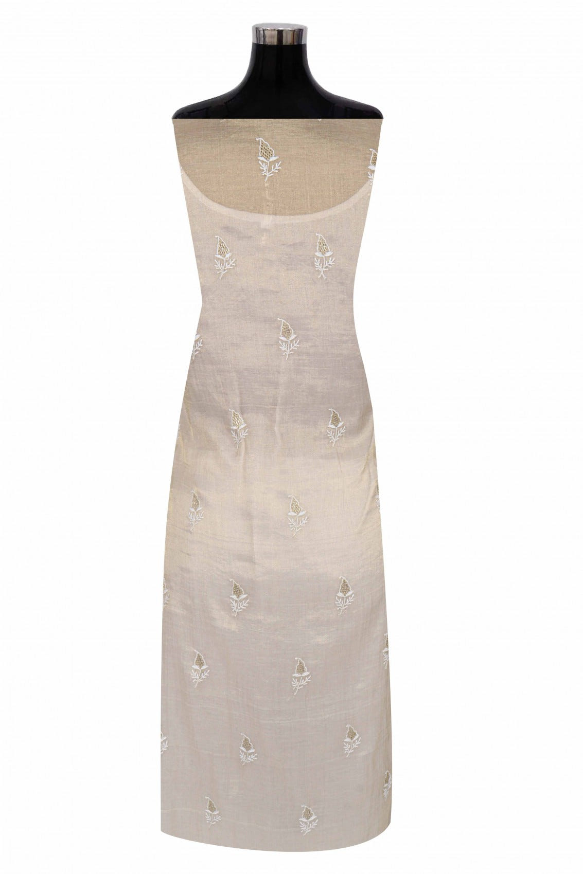 Ada Hand Embroidered Natural Fawn Tissue Lucknowi Chikankari Semi stitched Anarkali Kurta Dupatta Set With Zari Work 01A224436