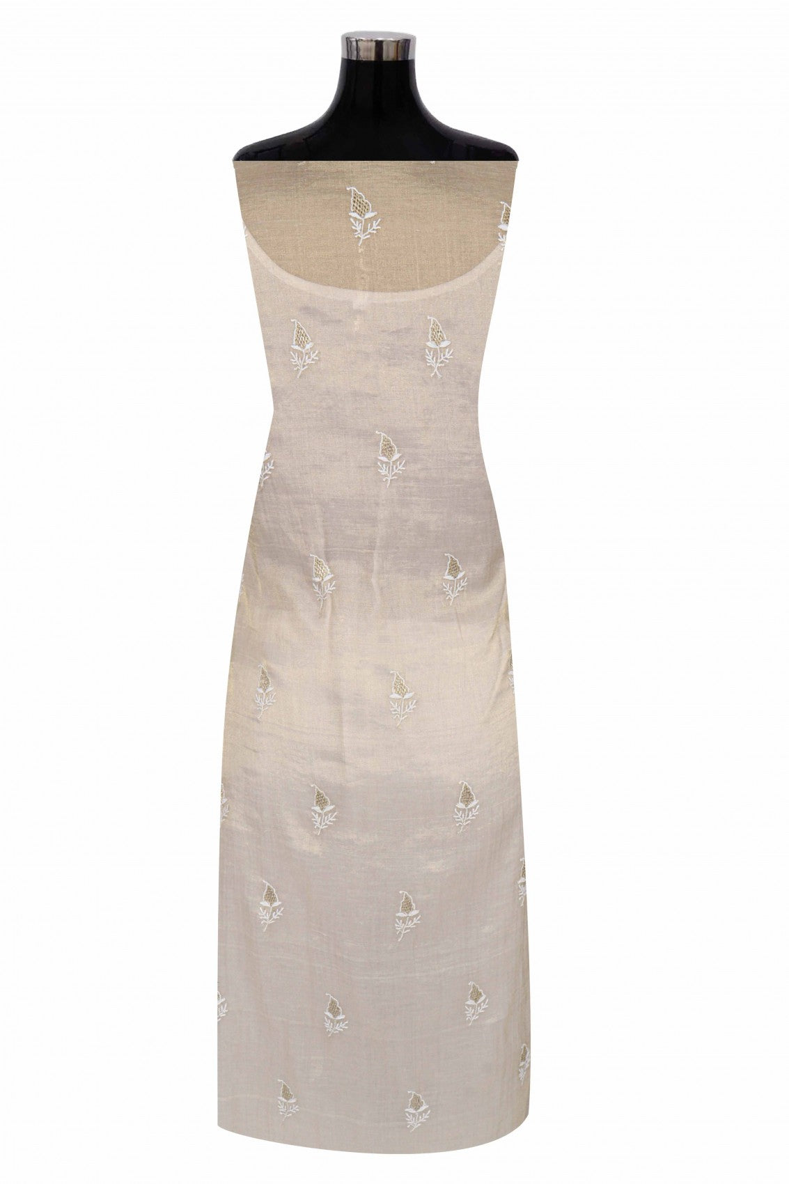 Ada Hand Embroidered Natural Fawn Tissue Lucknowi Chikankari Semi stitched Anarkali Kurta Dupatta Set With Zari Work 01A224436