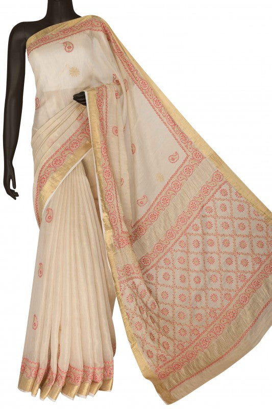 Ada Hand Embroidered Natural Fawn Tissue Lucknowi Chikankari Saree Blouse A615146