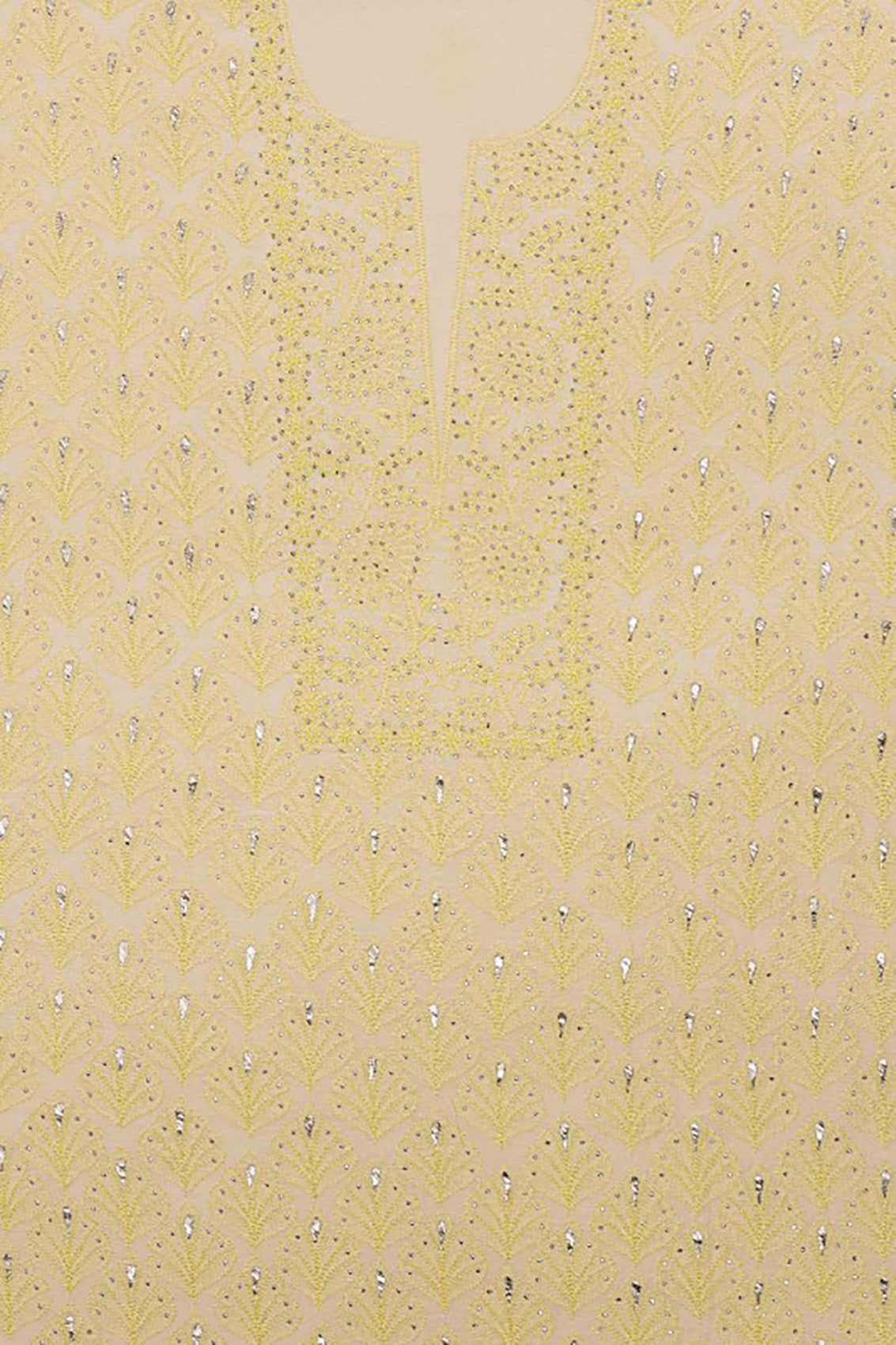 Ada Hand Embroidered Cream Chanderi Lucknowi Chikankari Unstitched Suit Piece With Muqaish Work A457113