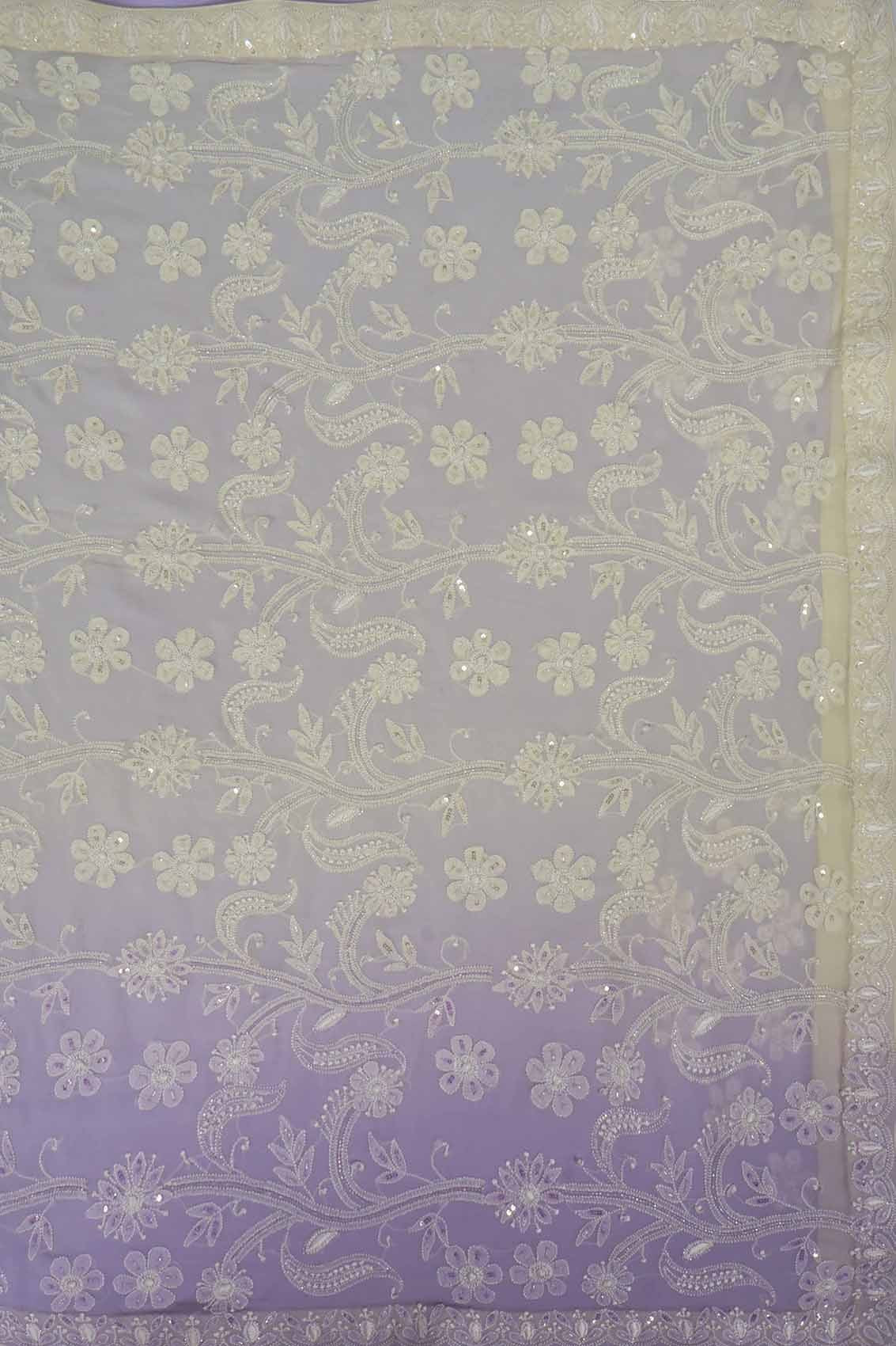 Ada Hand Embroidered Mauve & Cream Ombre Shade Pure Georgette Lucknowi Chikankari Saree/Blouse with Cutdana Work A393538