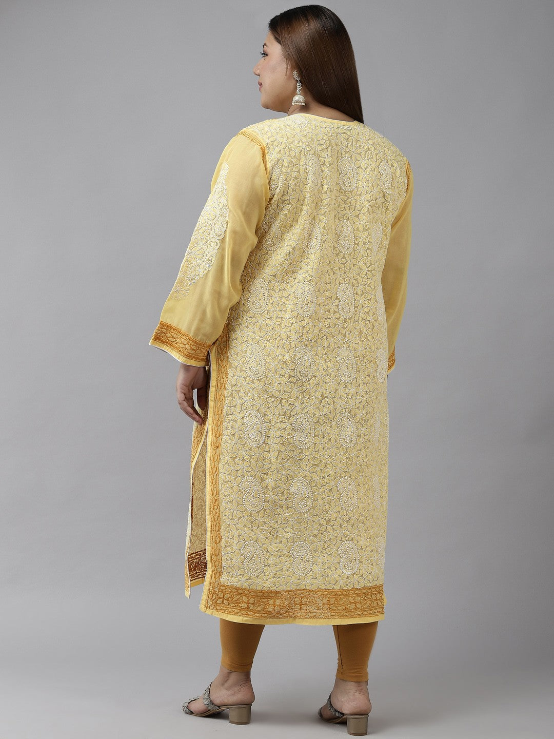 Ada Hand Embroidered Yellow Cotton Lucknowi Chikankari Straight Kurta A411134