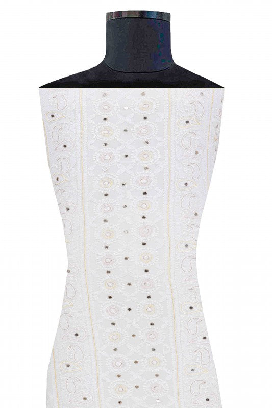 Ada Hand Embroidered White Georgette Lucknowi Chikan Unstitched Kurta Piece With Mirror Work A511727