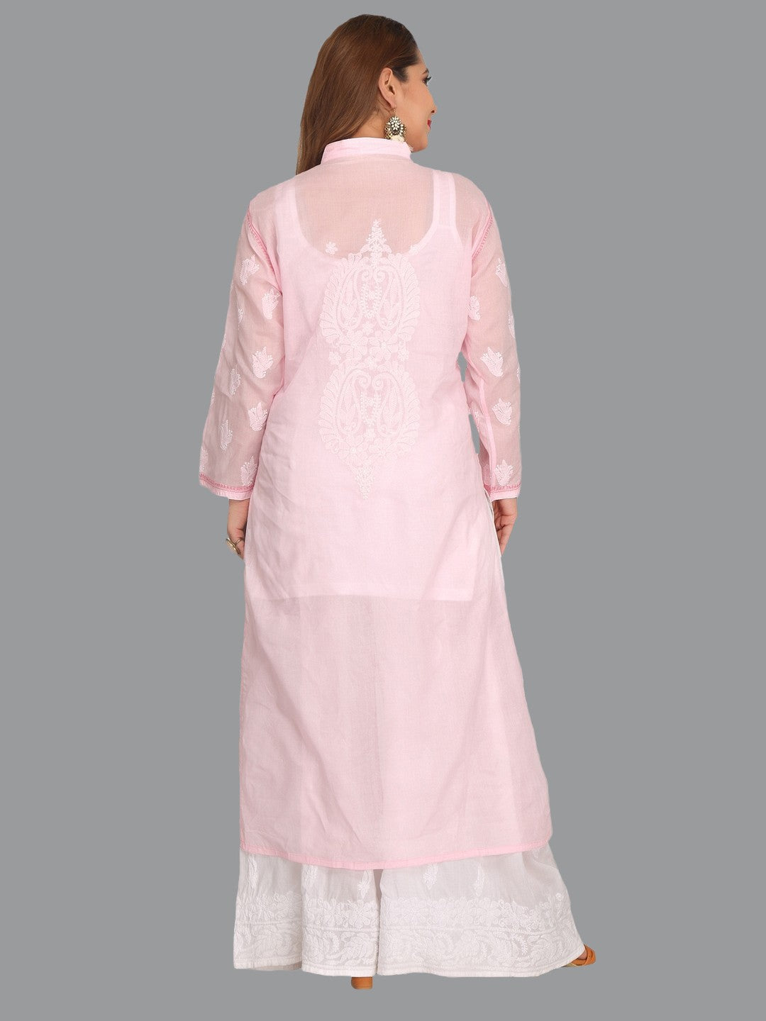 Ada Hand Embroidered Pink Cotton Lucknowi Chikankari Straight  Kurta A242163