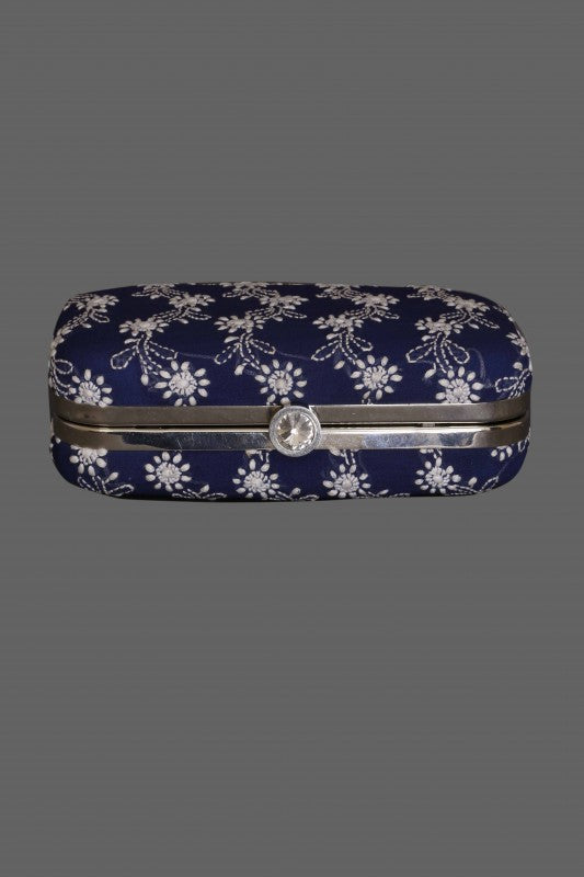 Ada Hand Embroidered Royal Blue Pure Georgette Lucknow Chikankari Clutch-A477968