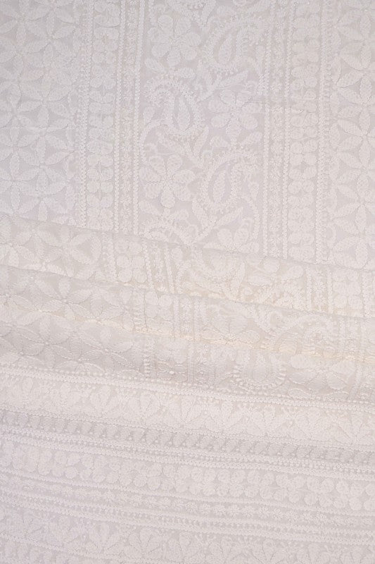 Ada Hand Embroidered White Georgette Lucknowi Chikan Unstitched Kurta Piece A602110