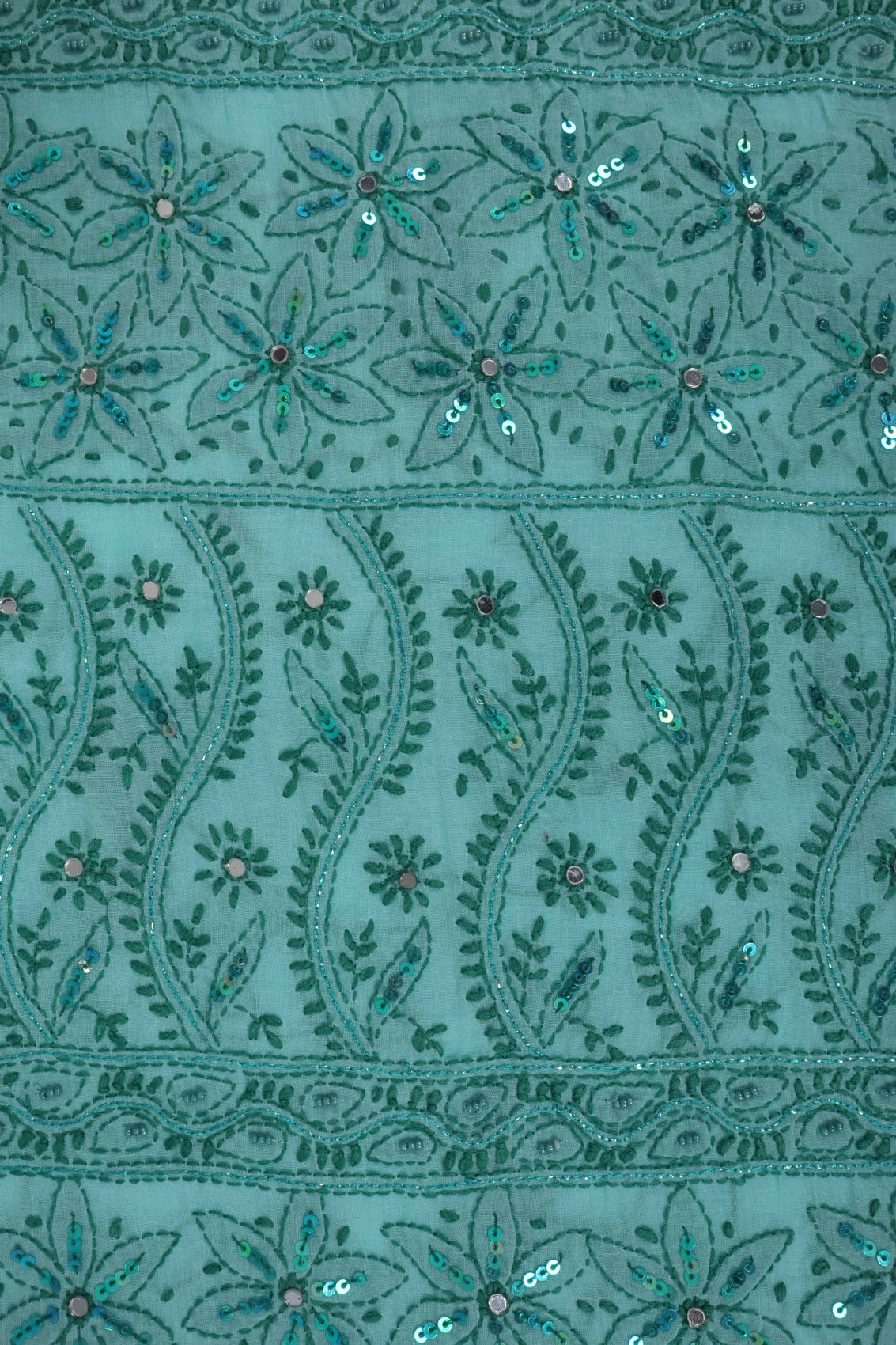 Ada Hand Embroidered Sea Green Cotton Lucknowi Chikan Unstitched Suit Piece With Pearl Work A51520
