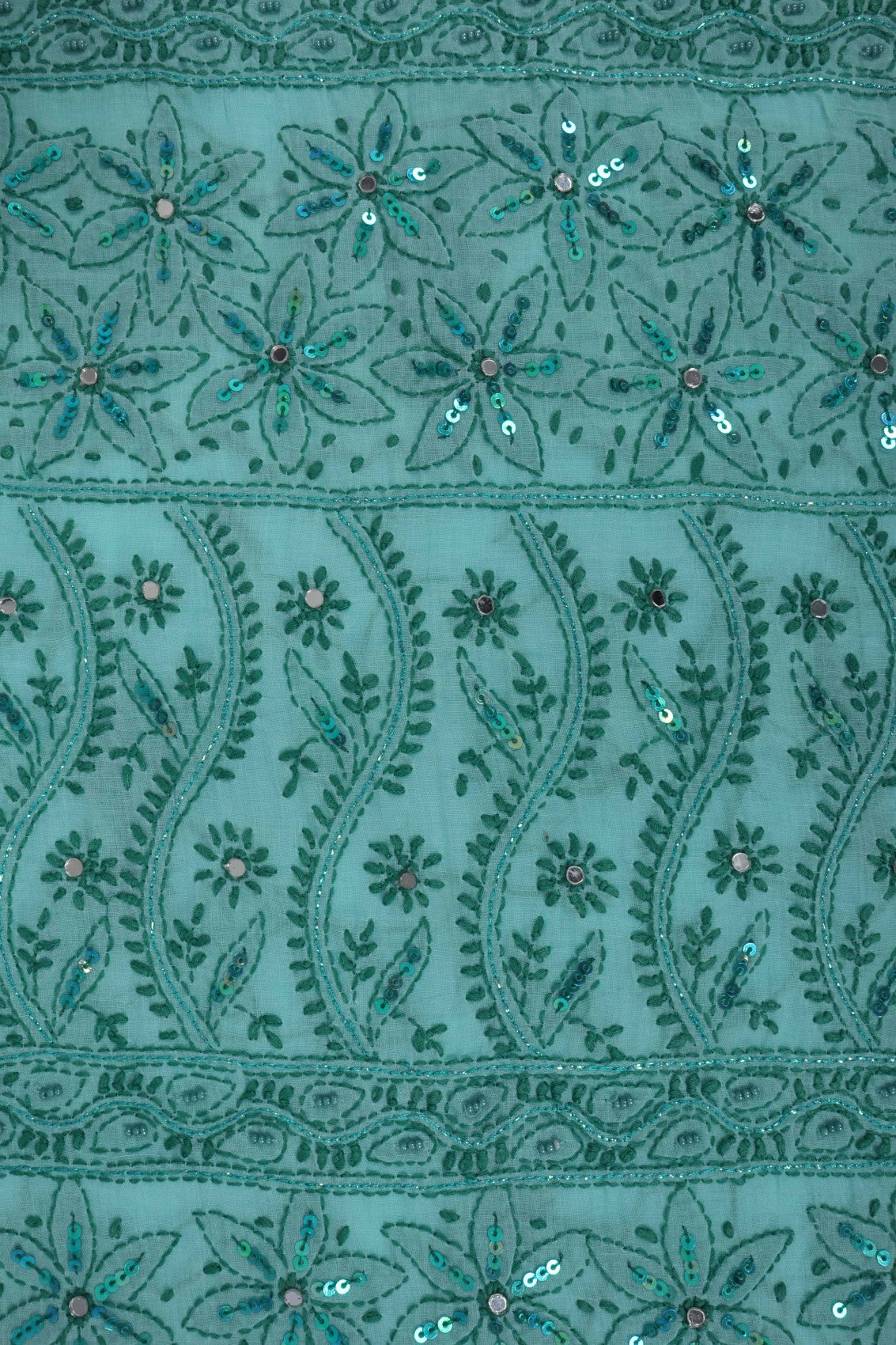 Ada Hand Embroidered Sea Green Cotton Lucknowi Chikan Unstitched Suit Piece With Pearl Work A51520