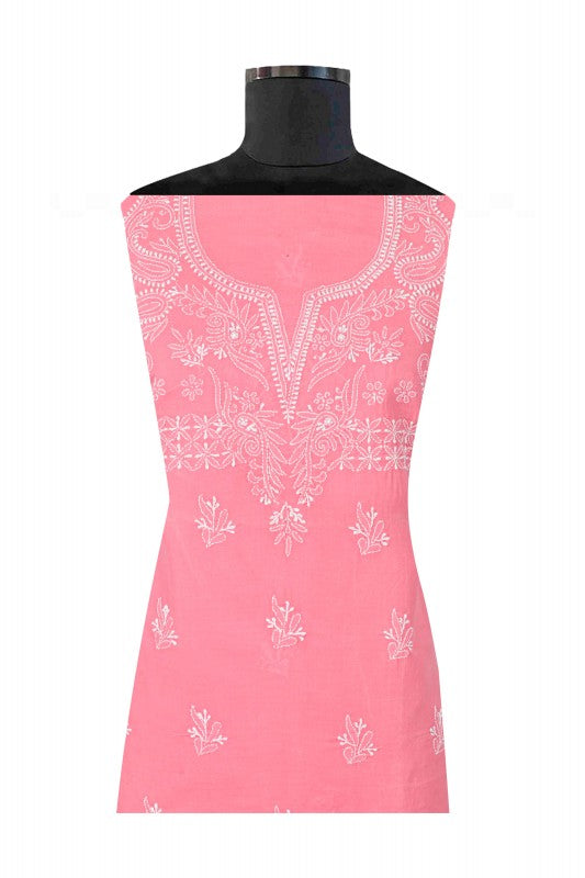 Ada Hand Embroidered Pink Cotton Lucknowi Chikan Unstitched Suit Piece A213045