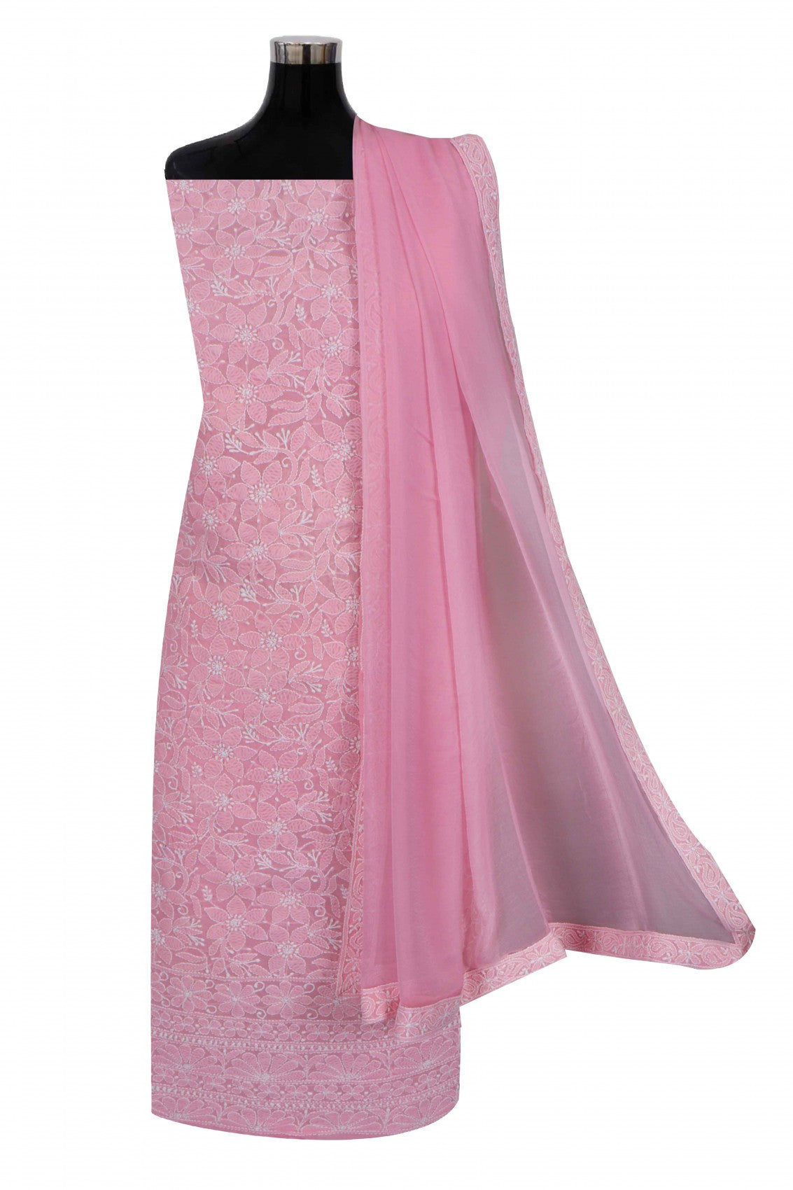 Ada Hand Embroidered Pink Cotton Lucknowi Chikankari Unstitched Suit Piece 01A197690