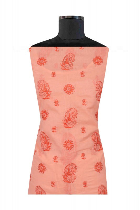 Ada Hand Embroidered Peach Cotton Lucknowi Chikankari Unstitched Suit Piece 01A179344