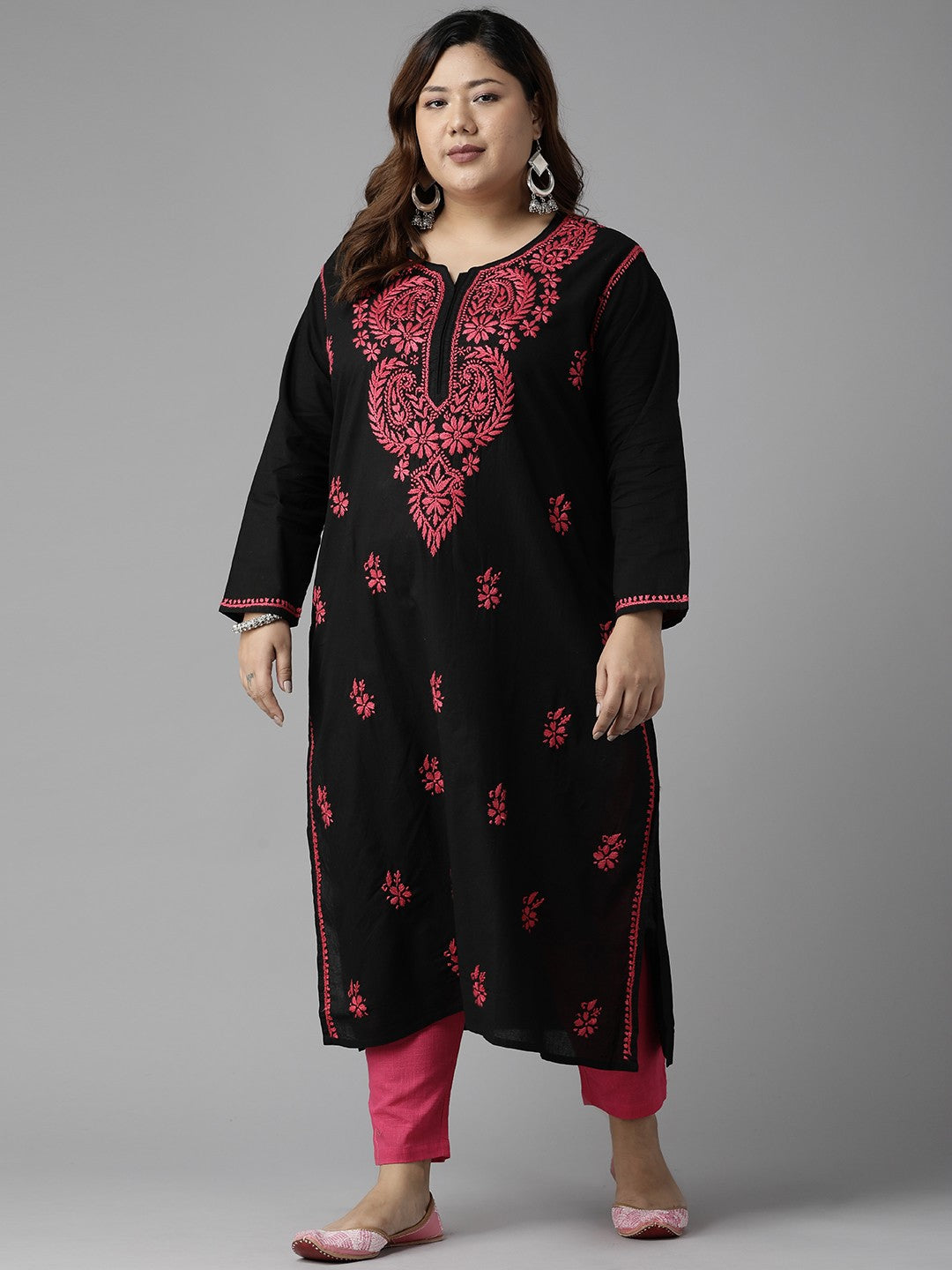 Ada Hand Embroidered Black Cotton Lucknow Chikankari Straight Kurta A411404