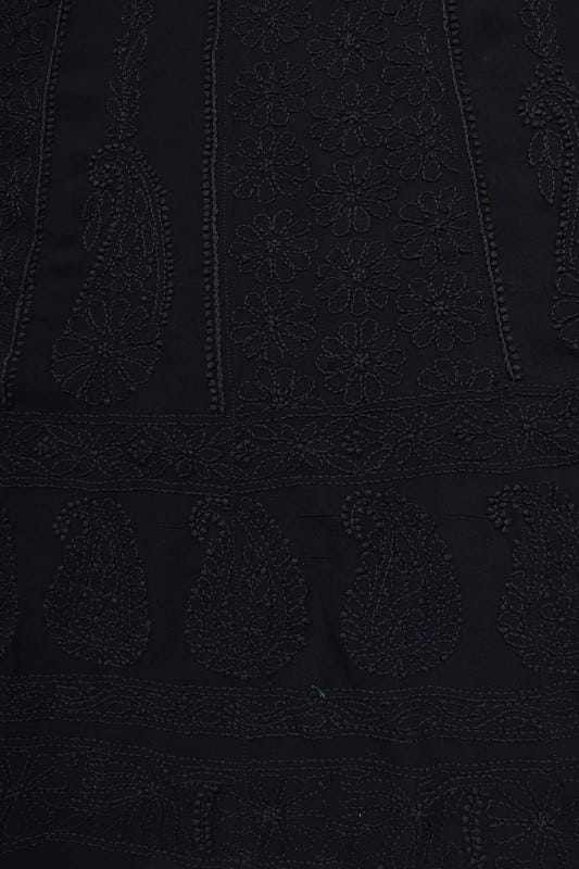 Ada Hand Embroidered Black Georgette Lucknowi Chikan Semi-Stitched Anarkali Kurta Dupatta Set A517238