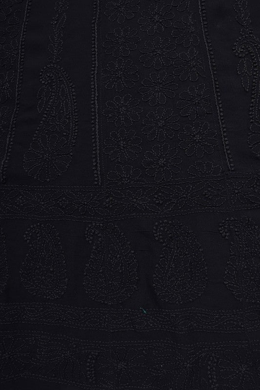 Ada Hand Embroidered Black Georgette Lucknowi Chikan Semi-Stitched Anarkali Kurta Dupatta Set A517238