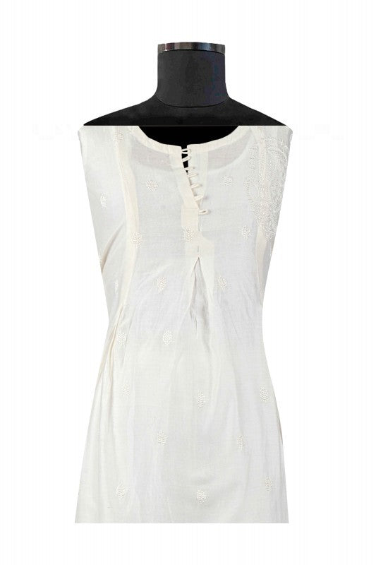 Ada Hand Embroidered White Chanderi Lucknowi Chikankari Semi-Stitched Kurta Piece A601075
