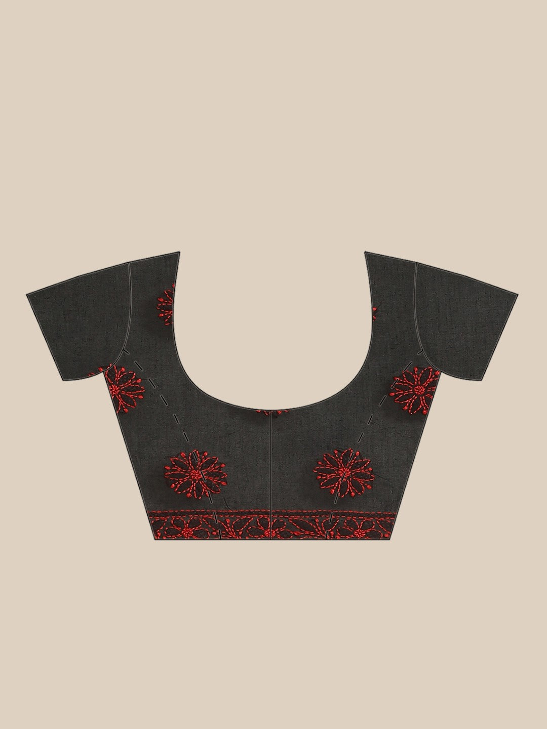 Ada Hand Embroidered Black Cotton Lucknow Chikan Saree With Blouse-A311205
