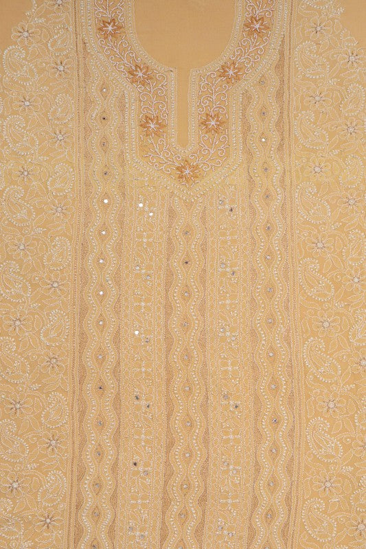 Ada Hand Embroidered Fawn Georgette Lucknowi Chikan Unstitched Kurta Piece With Pearl Work A511714