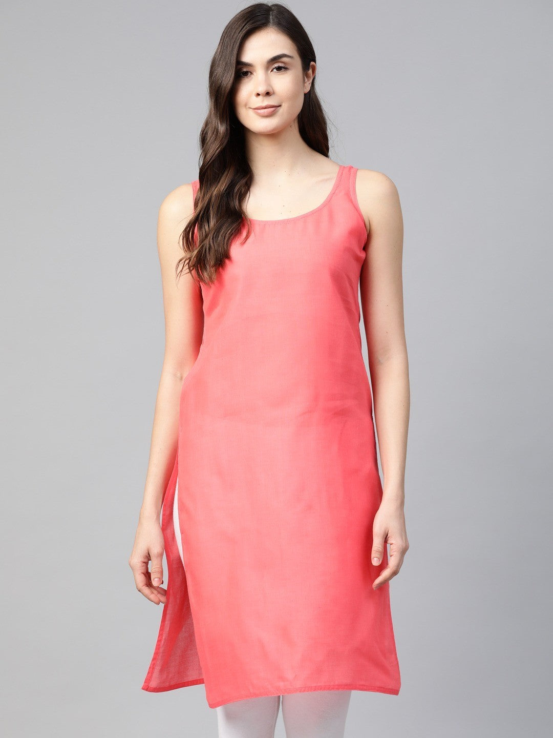 Ada Black And Carrot Pink Cotton Long Slips Combo of 2  A111130.
